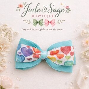 Jade & Sage Multicolor Heart Bow Hair Accessory